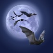 Full moon with bats - 3d render with digital painting.