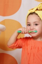 Bathroom for kids little girl brushing Bathroom for kids little girl brushing