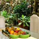 Outdoor dining area wall garden fruit bowl