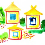 three fingerpainted houses thumb