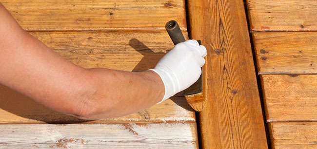 staining wooden planks