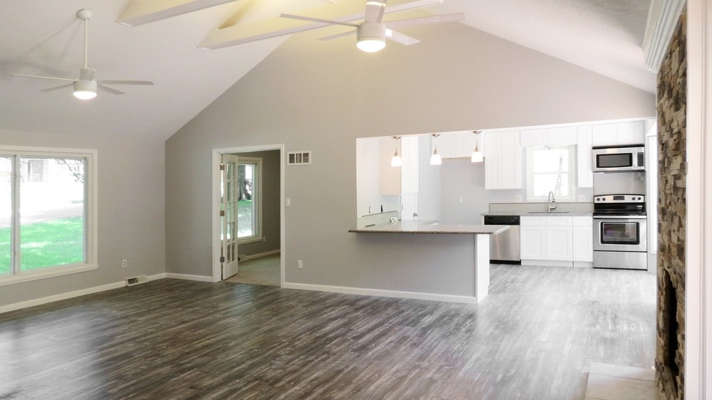 gray flooring kitchen