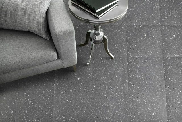 Vesdura Vinyl Tile - 1.2mm PVC Peel & Stick - Sterling Collection in Black Speckled Granite